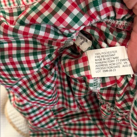 Sweet Dreams - Girls Santa Embroidered Red and Green Gingham Nightgown - Size:6Y - Picture 7 of 7